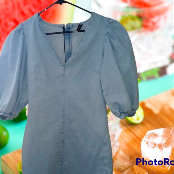 Zara Puff Sleeve Denim Dress - Picture 1 of 8